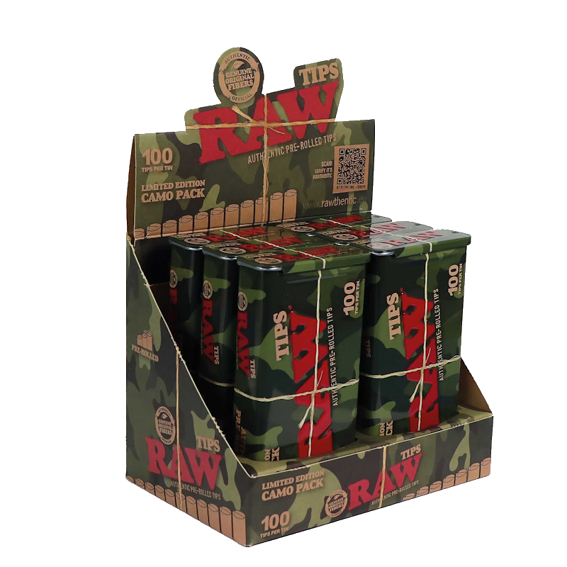 RAW CAMO PREROLLED TIPS TIN BOX OF 6