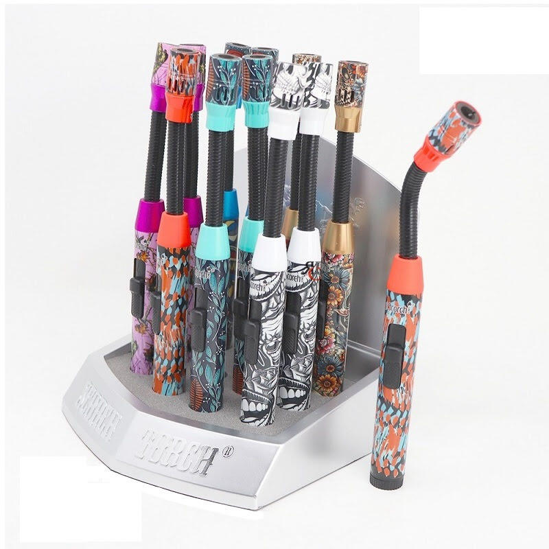 SCORCH TORCH LIGHTER PENCIL TORCH W/BENDABLE HEAD/VIBRANT PATTERN 12CT