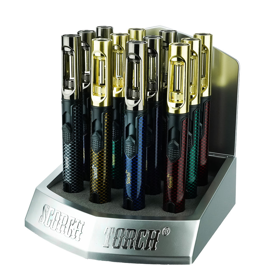 SCORCH TORCH LIGHTER ELITE PRNCIL SEE THRU ASST METAL-COLORS 12CT