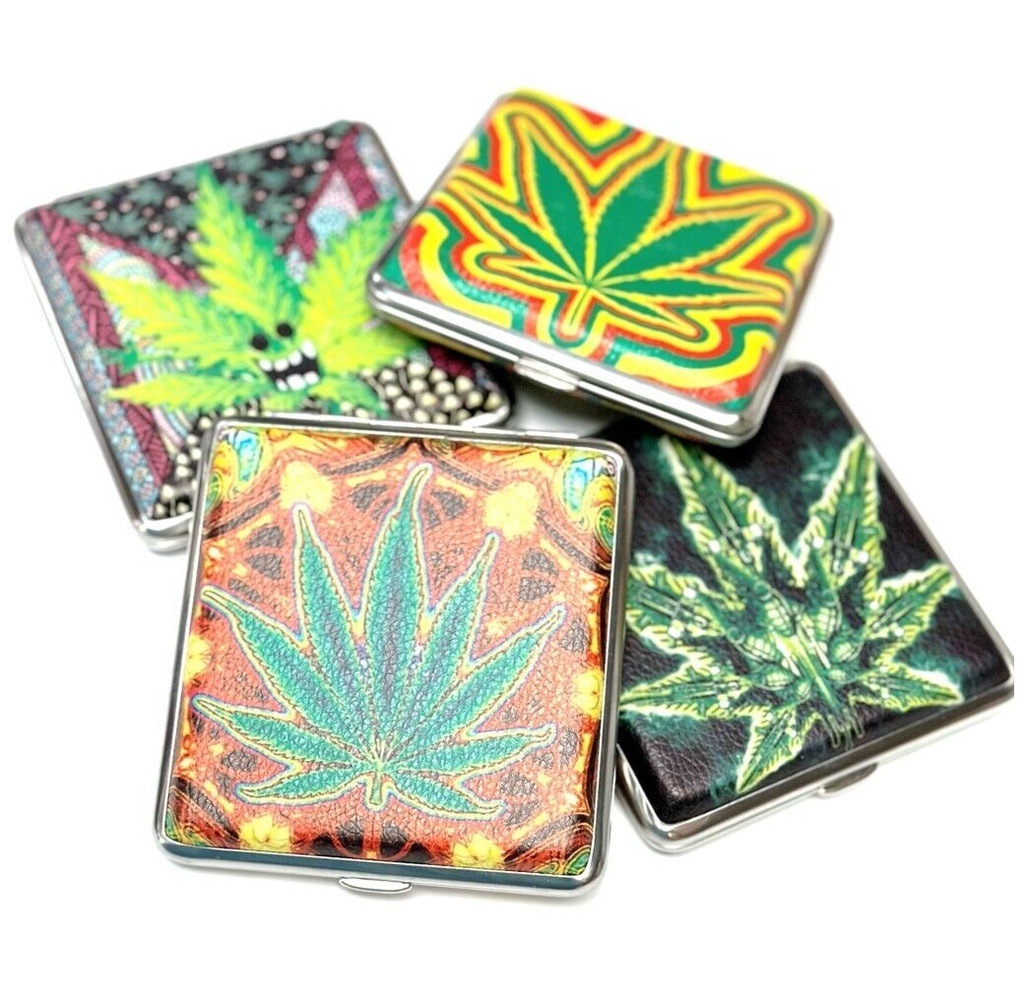 CIGARETTE CASE 100MM SMILEY FACE LEAF ASST DESIGN 12CT