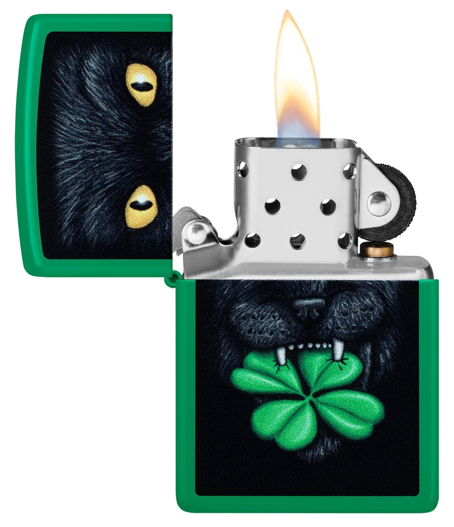 ZIPPO LIGHTER LUCKY CAT CLOVER DESIGN