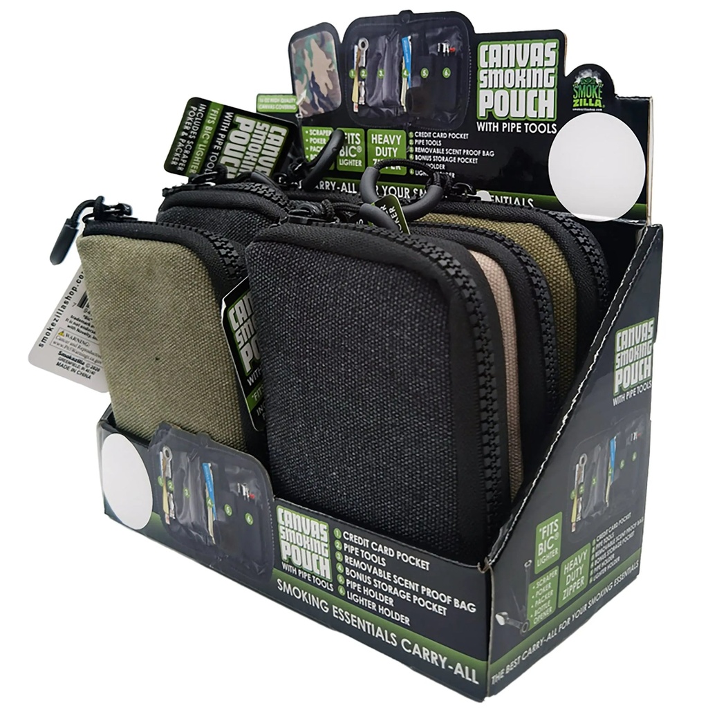 CANVAS ACCESSORIES SMOKERS POUCH W/ZIPPER BOX OF 6