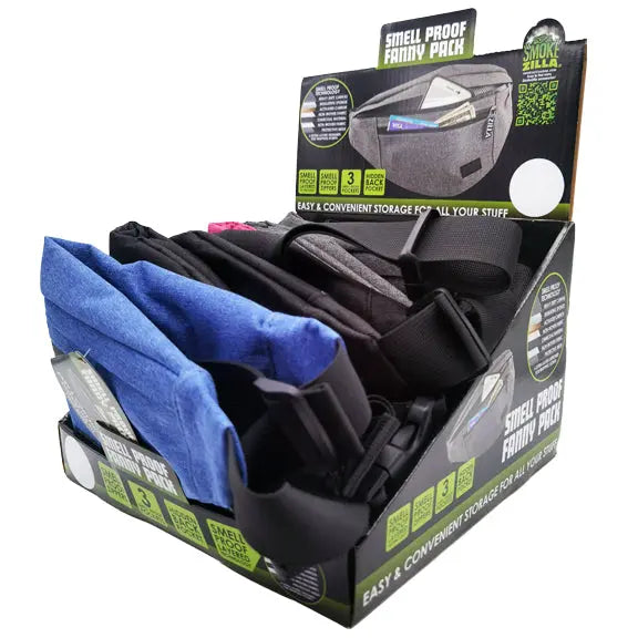 SMOKEZILLA SMELL PROOF FANNY PACK HIP SACK W/ZIPPER BOX OF 6