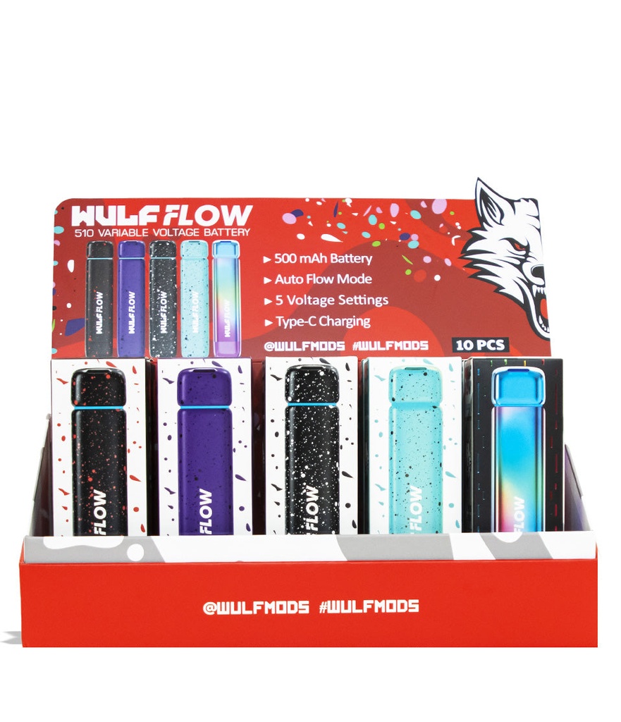 WULF MODS FLOW AUTO FLOW 510 VOLTAGE BATTERY 10CT DISPLAY