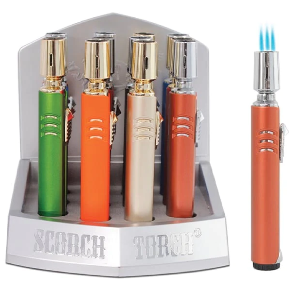 SCORCH TORCH LIGHTER TALL PENCIL SINGLE TORCH ASST DESIGN 12CT