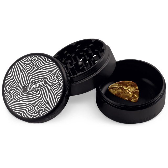 BEAMER ALUMINUM GRINDER 63MM 3 PARTS PSYCHEDELIC STAR MAZE BLACK