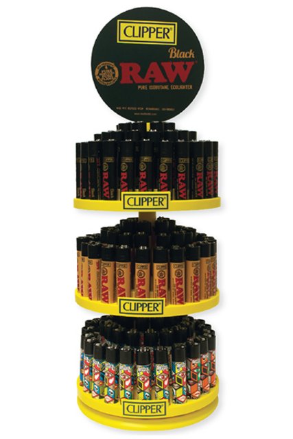 CLIPPER LIGHTER 3 TIER RAW JET FLAME & FLINT LIGHTERS DISPLAY OF 144