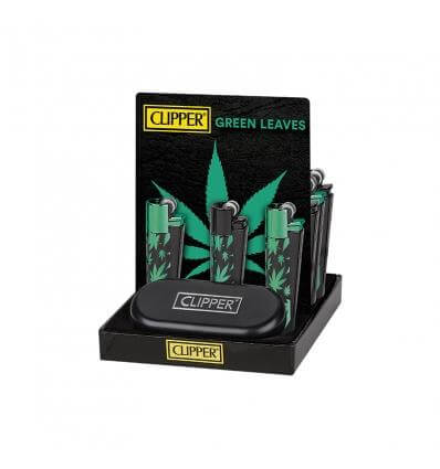 CLIPPER METAL GREEN LEAVES LIGHTER BOX OF 12