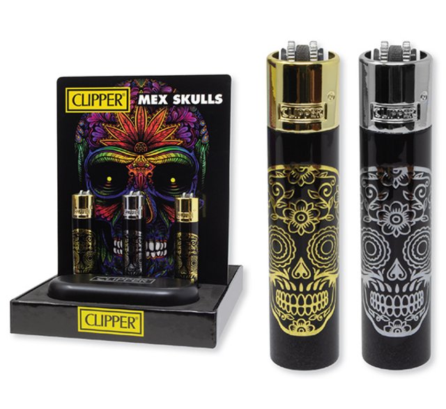 CLIPPER MEX SKULLS LIGHTER BOX OF 12