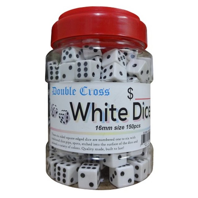 DOUBLE CROSS WHITE DICE 16MM 100CT