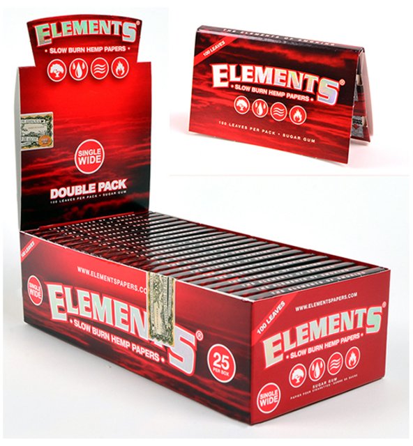 ELEMENTS RED SINGLE WIDE DOUBLE PACK BOX OF 25