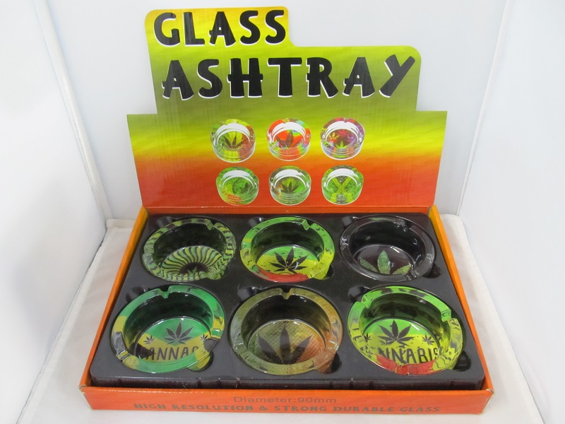 GLASS ASH TRAY LEAVE DESIGN 6CT