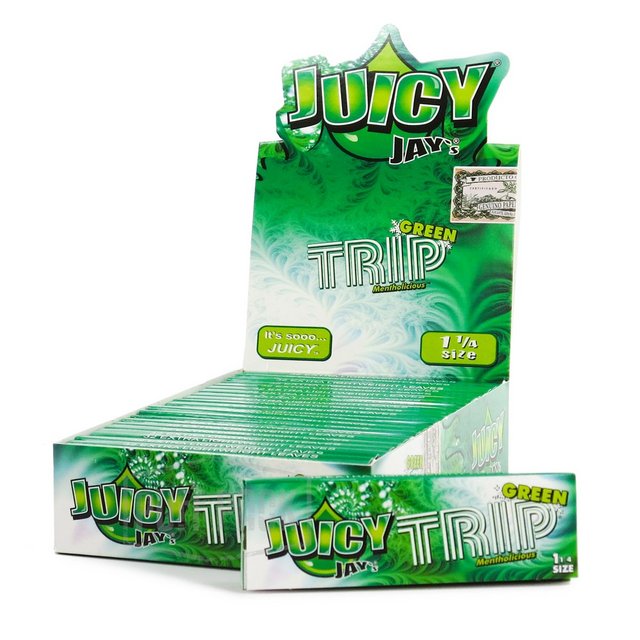 JUICY JAY 1.25 GREEN TRIP MENTHOLICIOUS FLAVORED ROLLING PAPER 24 PER BOX 