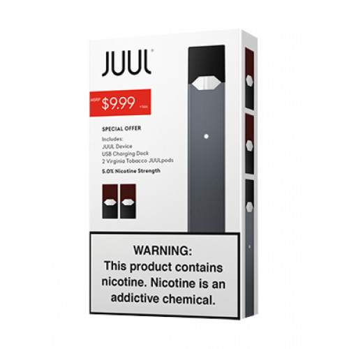 JUUL DEVICE KIT & VIRGINIA TOBACCO 5% PODS 2 PACK BOX OF 4