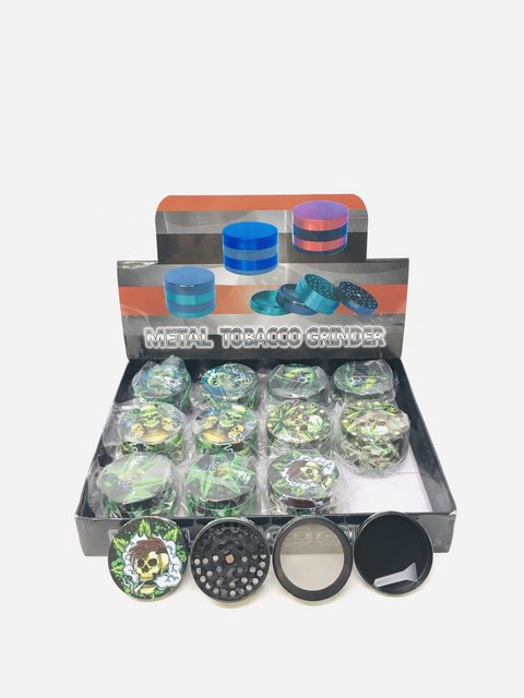 METAL TOBACCO GRINDER LEAVES ON SKULL GRD4-AC50-LF6 BOX OF 12