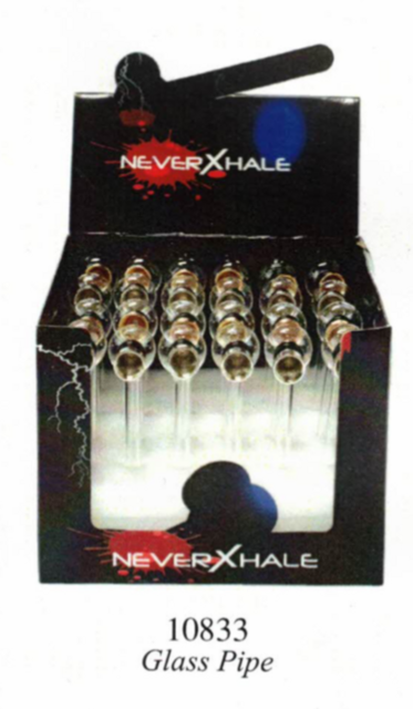 NEVERXHALE METAL GLASS PIPE 10833 BOX OF 24