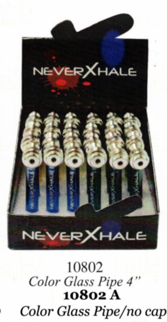 NEVERXHALE METAL GLASS PIPE BOX OF 24 #10802