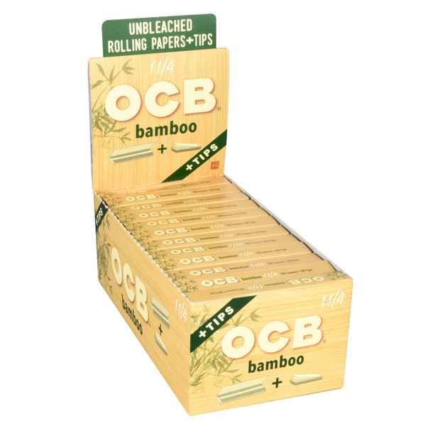 OCB 1 1/4 BAMBOO UNBLEACHED ROLLING PAPERS+TIPS 24CT