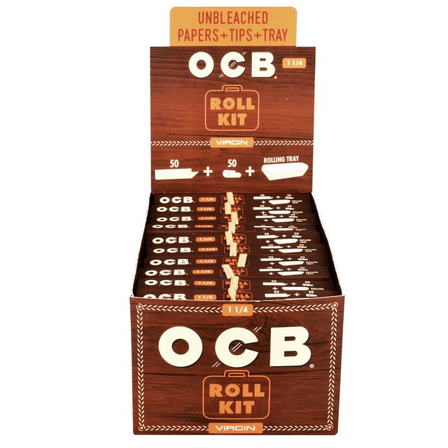 OCB 1 1/4 UNBLEACHED ROLL KIT PAPERS+TIPS+TRAY 20CT