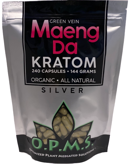 OPMS SILVER GREEN VEIN MAENG DA 144GM 240CT CAPSULES BAG