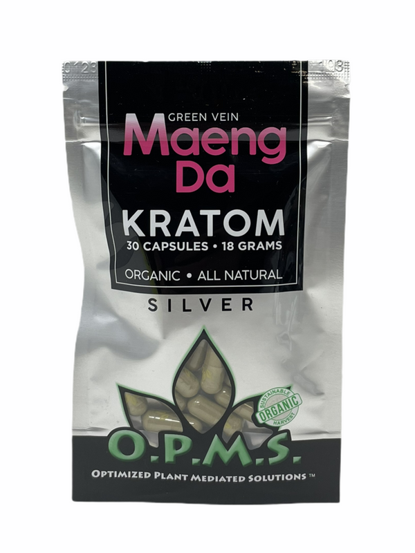 OPMS SILVER GREEN VEIN MAENG DA 18GM 30CT CAPSULES BAG