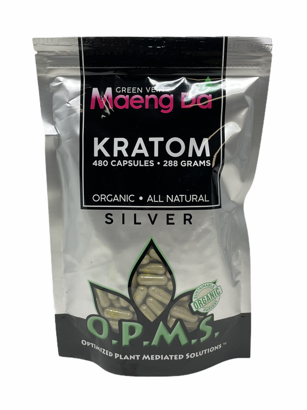 OPMS SILVER GREEN VEIN MAENG DA 288GM 480CT CAPSULES BAG