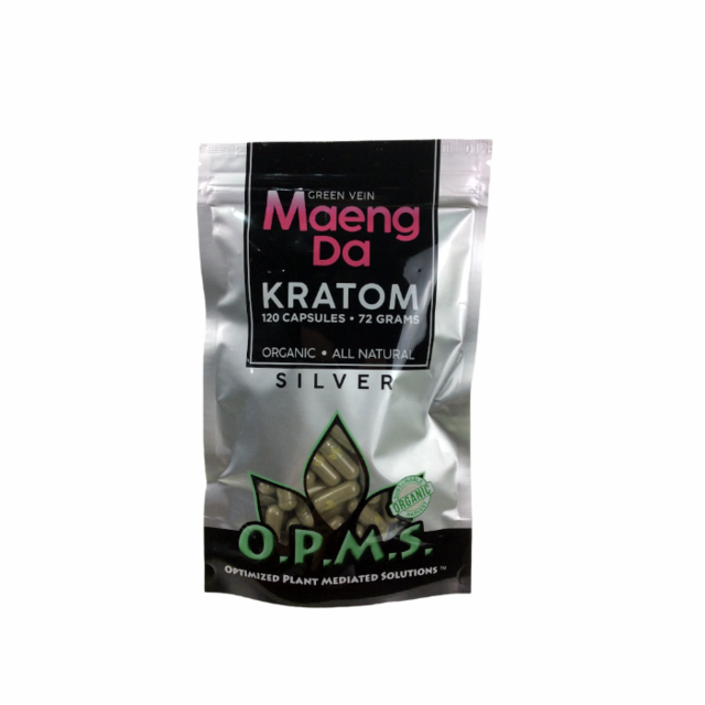 OPMS SILVER GREEN VEIN MAENG DA 72GM 120CT CAPSULES BAG