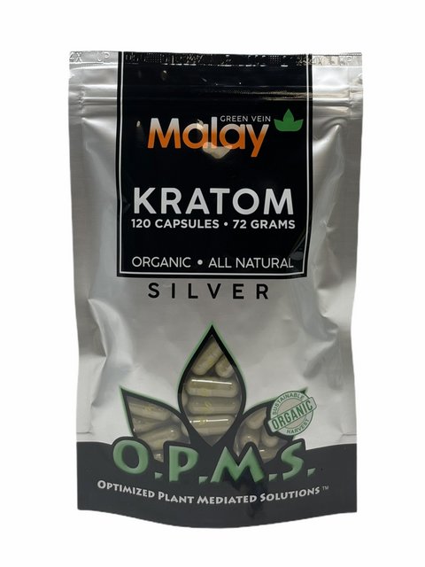 OPMS SILVER GREEN VEIN MALAY 72GM 120CT CAPSULES BAG