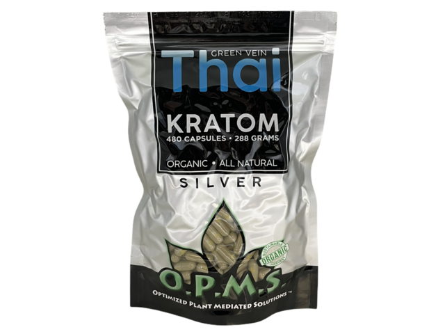 OPMS SILVER GREEN VEIN THAI 288GM 480CT CAPSULES BAG