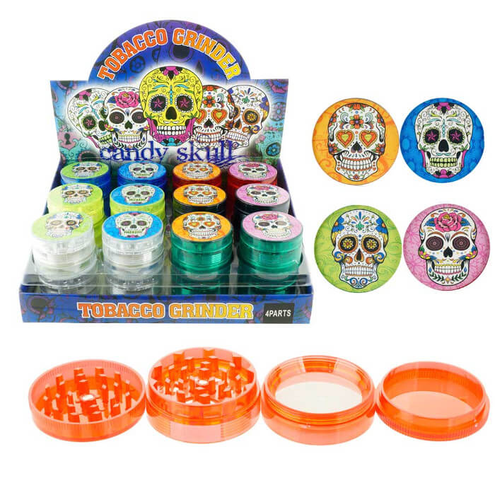 PLASTIC GRINDER CANDY SKULL 4 PARTS GR044-4CSK BOX OF 24