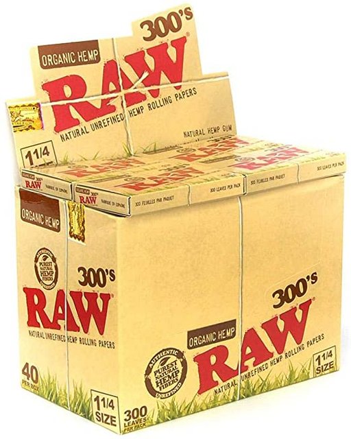 RAW 1 1/4 ORGANIC ROLLING PAPERS 300'S BOX OF 40