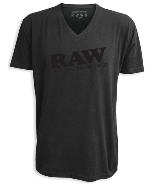 RAW BLACK V NECK SHORT SLEEVE SHIRT - LARGE