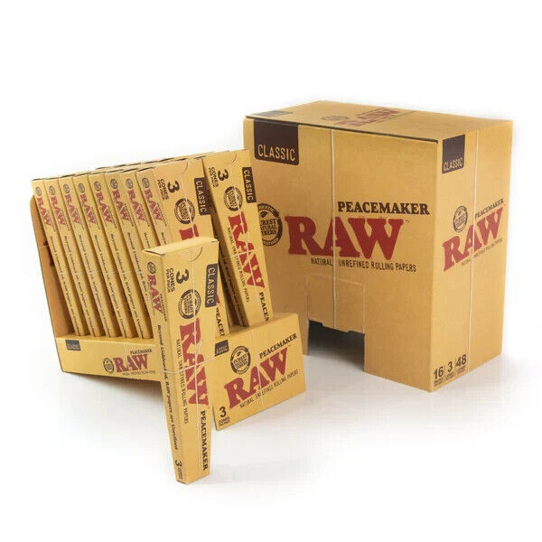 RAW CLASSIC KINGSIZE PEACEMAKER CONES 3CT BOX OF 16