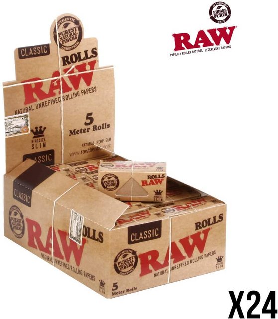 RAW CLASSIC KINGSIZE SLIM PAPER 5MT ROLL 24 PERBOX