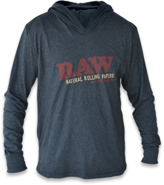 RAW HEATHER DARK GREY WITH RED LETTERING LIGHTWEIGHT HOODIE- LARGE