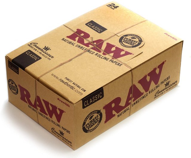 RAW KINGSIZE SLIM CLASSIC ROLLING PAPERS+TIPS CONNOISSEUR BOX OF 24