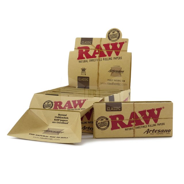 RAW ORGANIC KINGSIZE SLIM ROLLING PAPERS+PAPERS+TIPS ARTESANO BOX OF 15