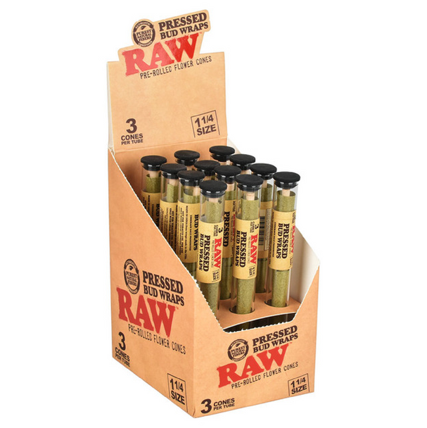 RAW PRESSED BUD WRAP CONE 1/4 3PK BOX OF 12