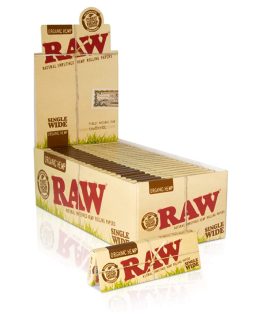 RAW SINGLE WIDE ORGANIC PAPERS 100CT BOX OF 25