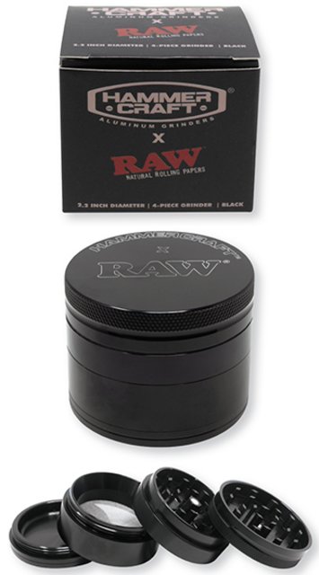 RAW X HAMMERCRAFT ALUMINUM GRINDER 4 PARTS 2.2" BLACK