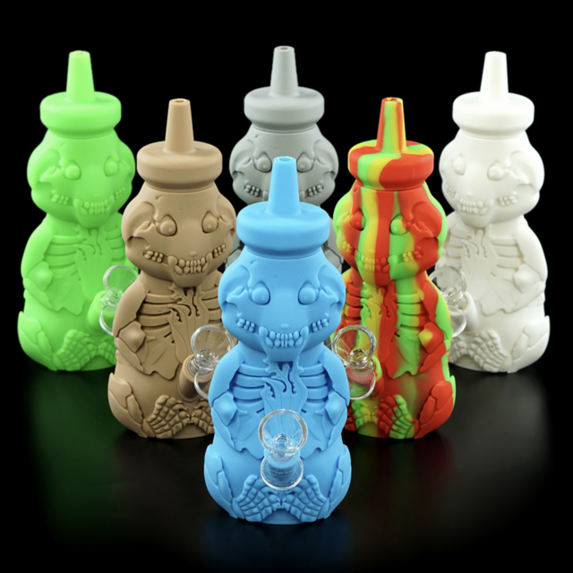 SILICONE WATER PIPE SKULL HONEY BEAR BUBBLER H93