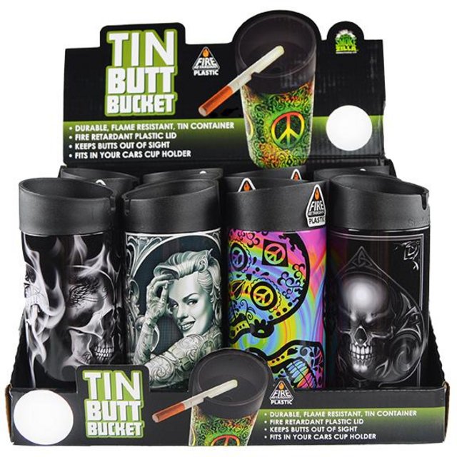 SMOKEZILLA TIN BUTT BUCKET ASHTRAY FIRE RESISTANT BOX OF 12 #021882