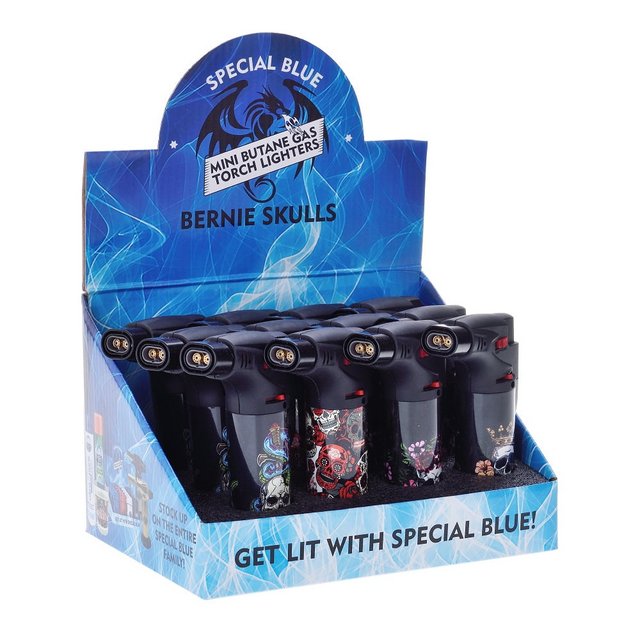 SPECIAL BLUE BERNIE SKULLS BUTANE TORCH LIGHTERS LT125 BOX OF 12