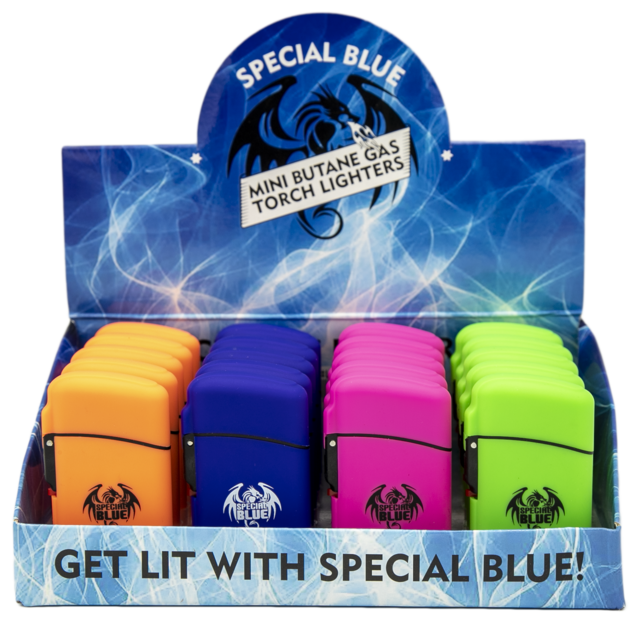 SPECIAL BLUE CLASSIC RUBBER TORCH LIGHTERS LT104 BOX OF 20