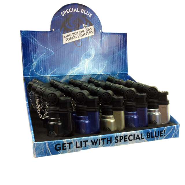 SPECIAL BLUE MINI METAL TORCH LIGHTER LT101 BOX OF 20