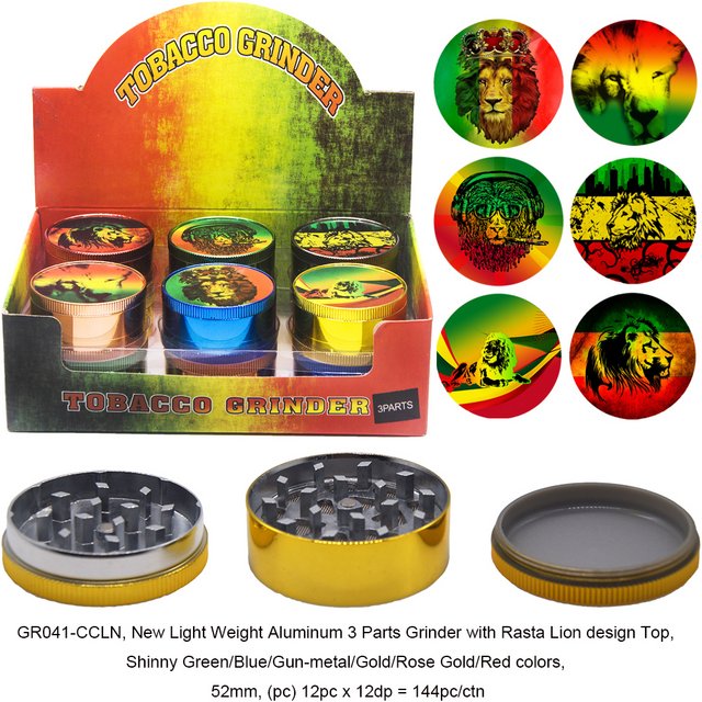 TOBACCO GRINDER 3 PARTS LION IMAGE GR041-CLN BOX OF 12