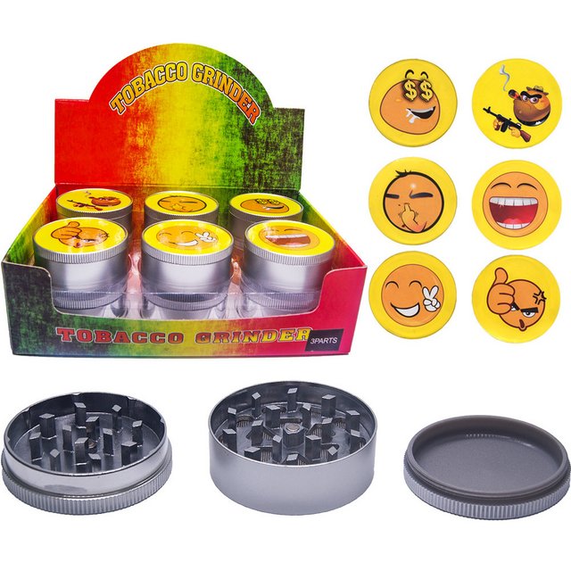 TOBACCO GRINDER 3 PARTS SMILY FACE GR041-GSM BOX OF 12