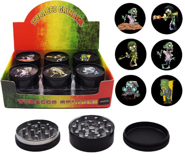 TOBACCO GRINDER 3 PARTS ZOMBIE DESIGN GR041-BZB BOX OF 12