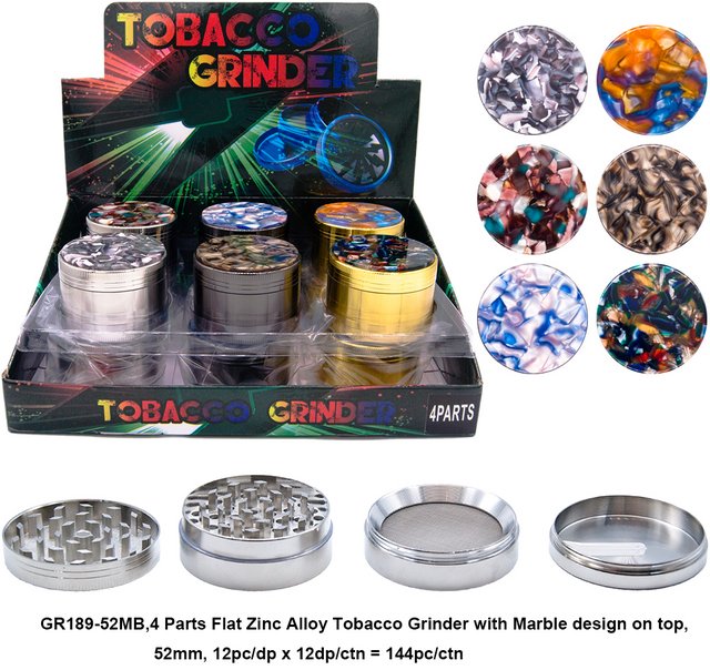 TOBACCO GRINDER 4 PARTS MARBLE GR189-52MB BOX OF 12