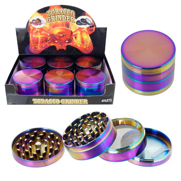 TOBACCO GRINDER 4 PARTS RAINBOW COLOR GR131-63RB BOX OF 6